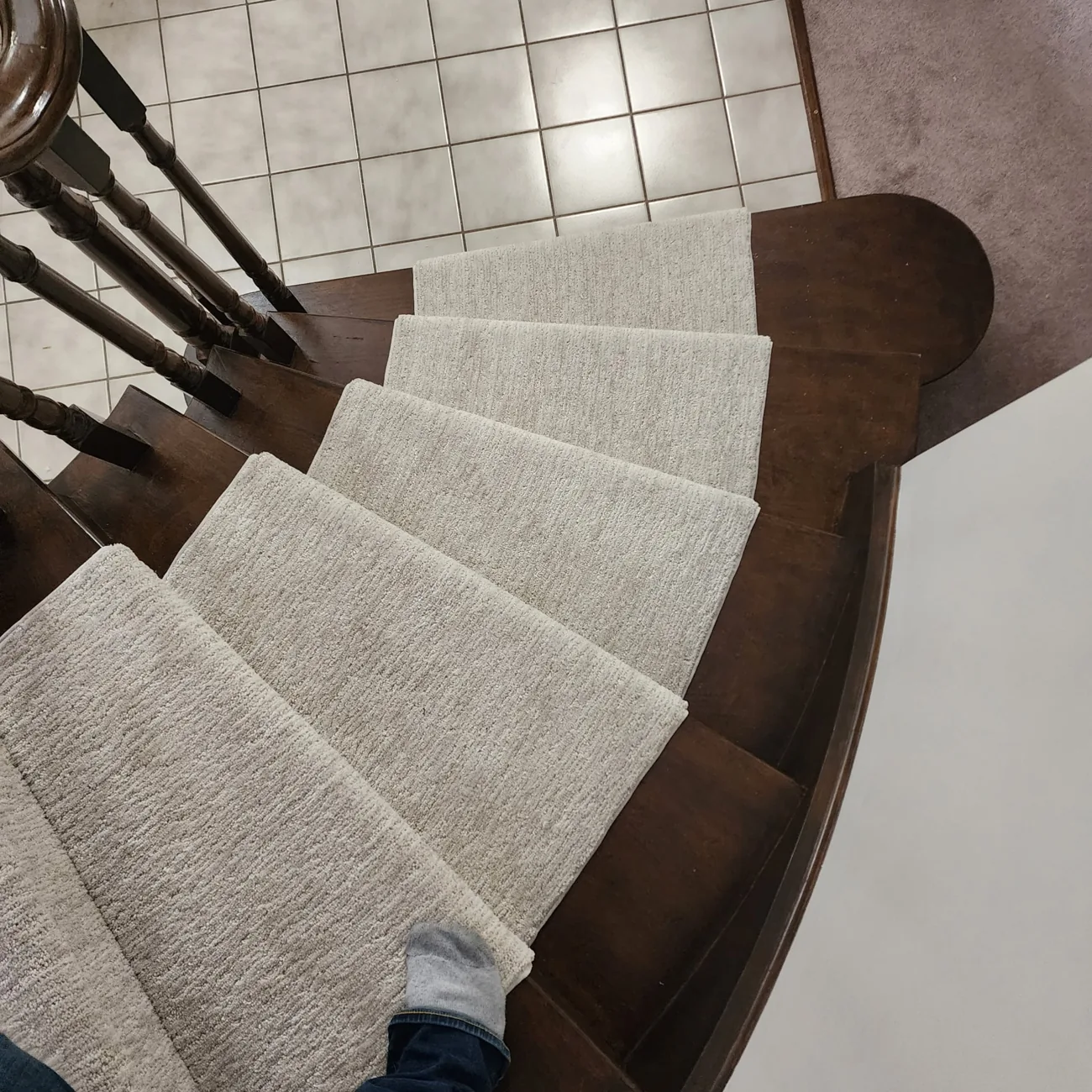 Finished carpeted stairs installed by JD Flooring in North Bay