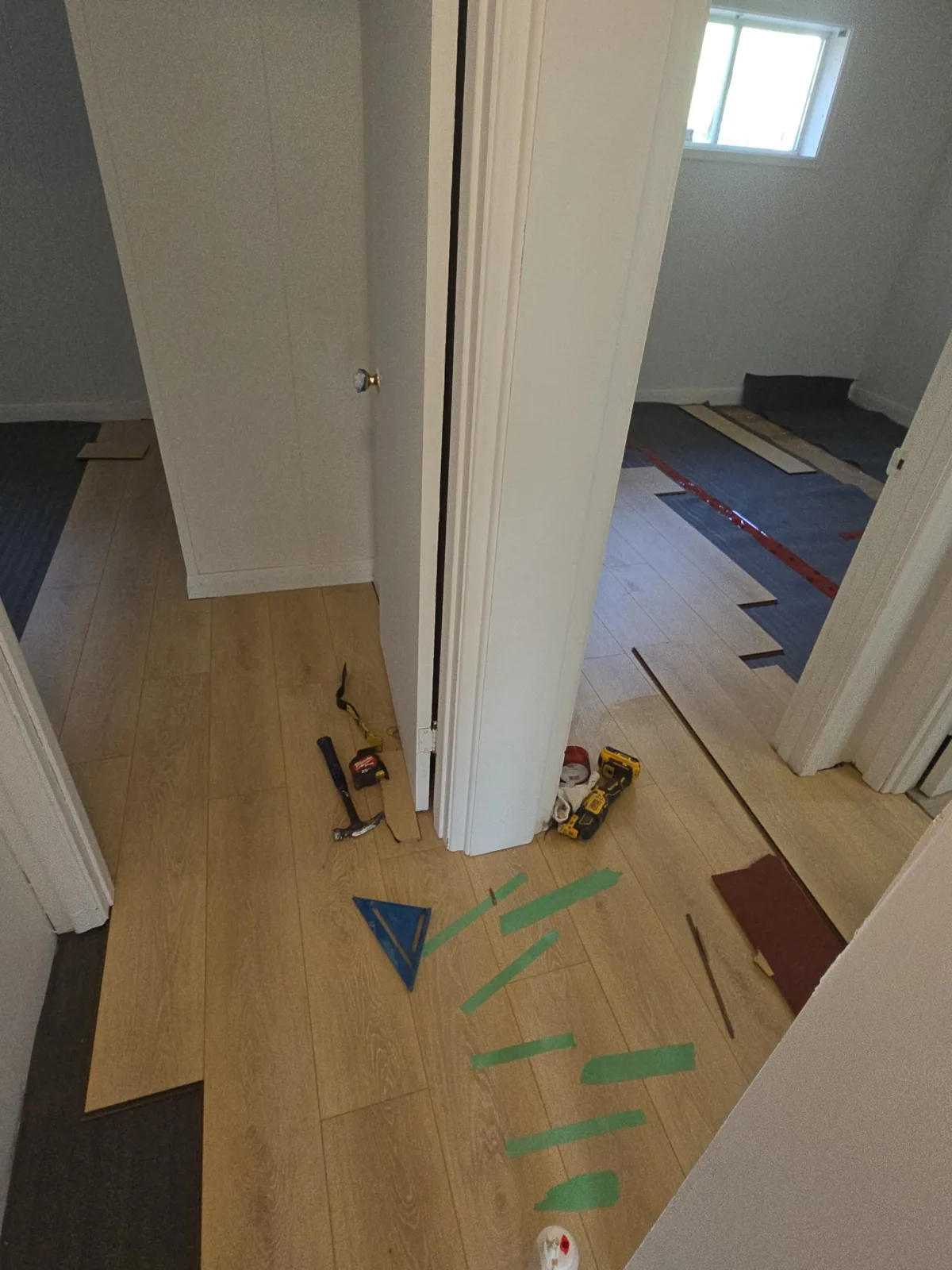 Oak hardwood plank flooring installation in progress by JD Flooring in North Bay