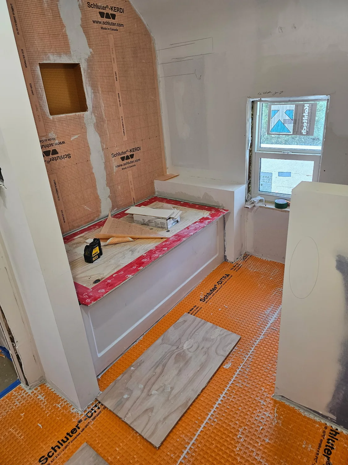 Kerdi shower waterproofing membrane installed by JD Flooring in North Bay